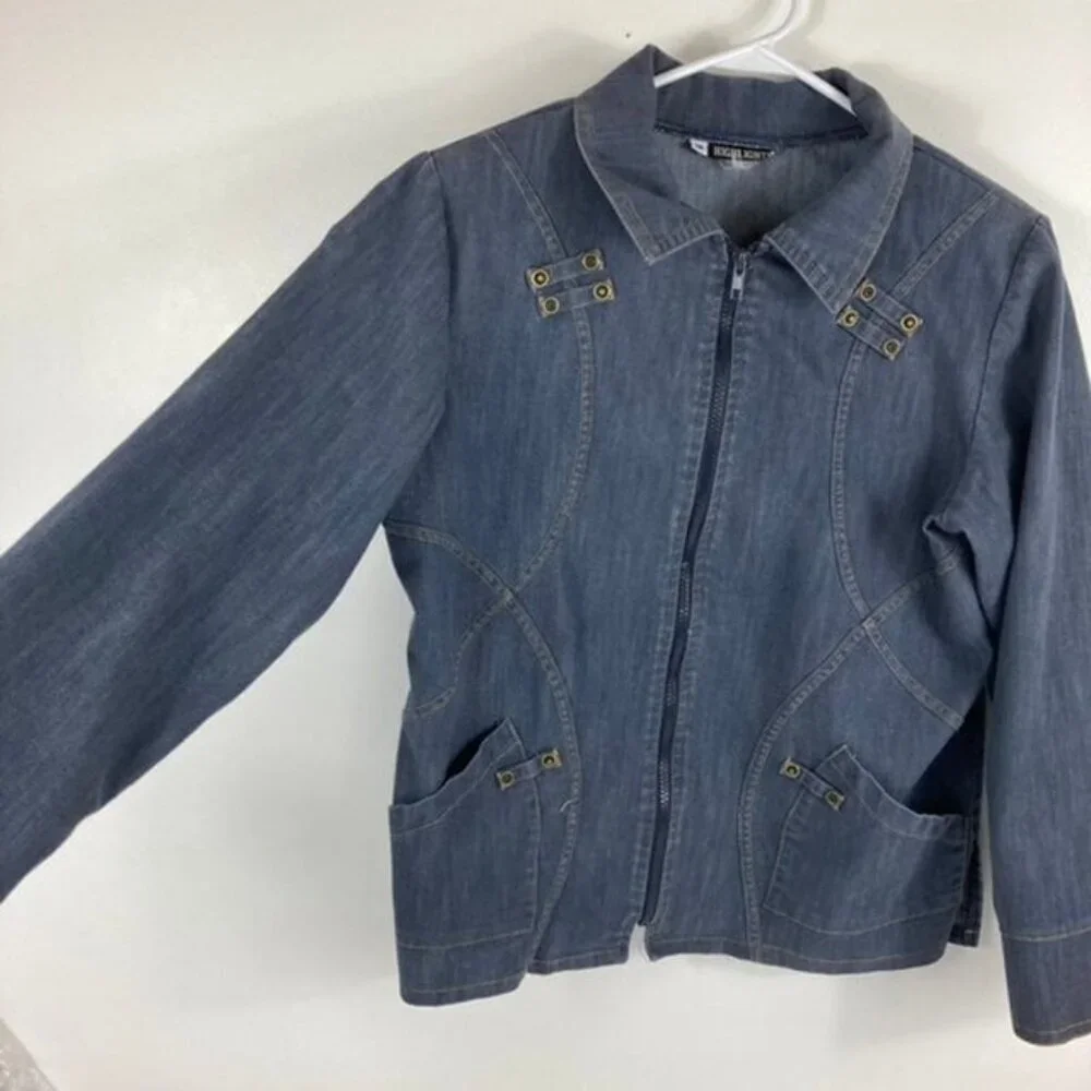 Womens‎ Vintage Highlights Chambray Jean Zip Jacket Blue M